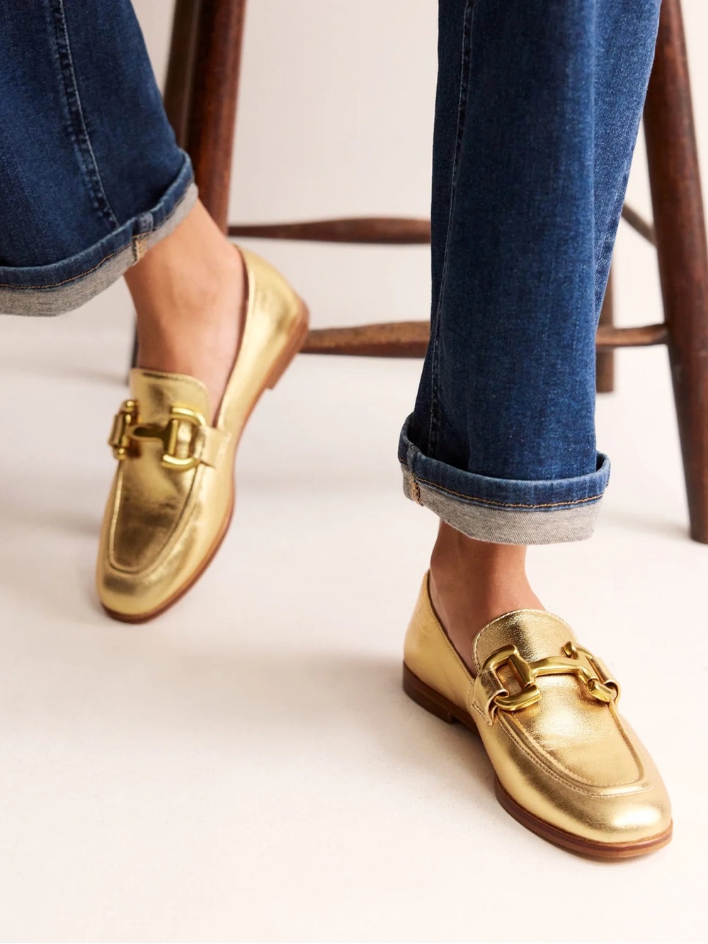 Boden Iris Snaffle Metallic Gold Leather Loafers - Picture 10 of 13